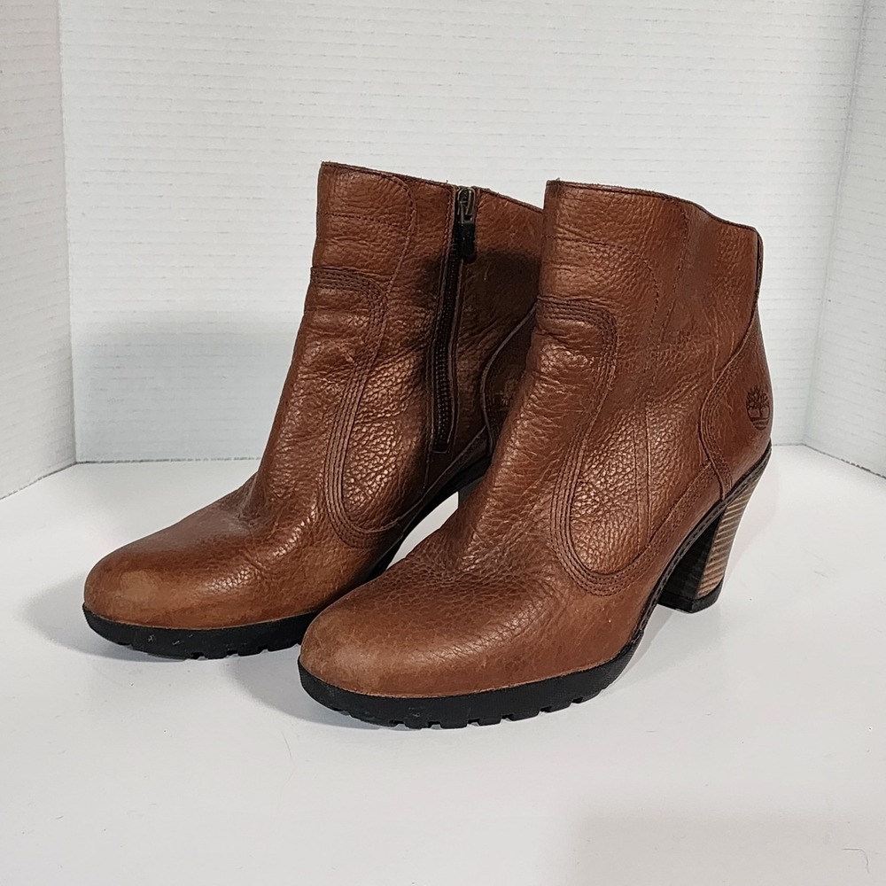 Timberland Stratham Boots 25674M Womens  Ankle Block Heel Brown Leather 9.5